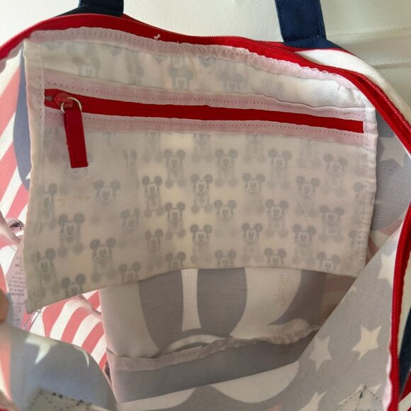 Disney Mickey Mouse Red White Blue Stars Stripes Tote Bag Patriotic Canvas Zip - Picture 7 of 12